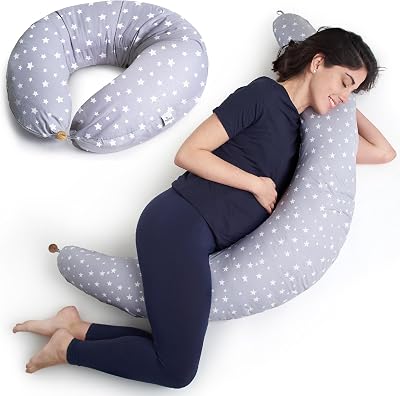 Niimo XXL Pregnancy Pillow & Nursing Pillow 2-in-1 Grey Stars 200x70 cm