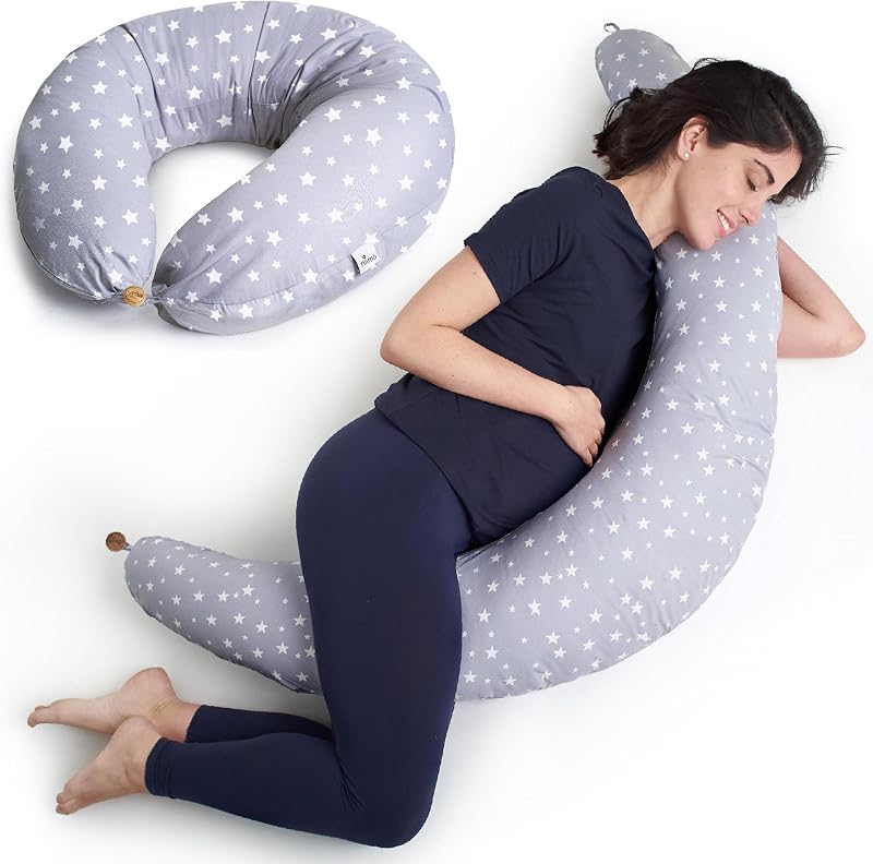 Niimo XXL Pregnancy Pillow & Nursing Pillow 2-in-1 Grey Stars 200x70 cm