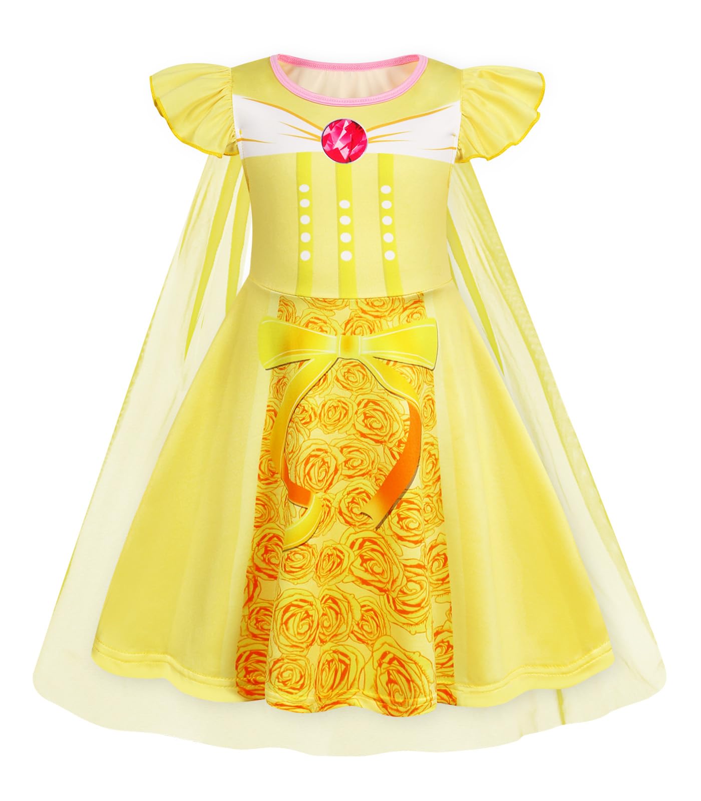 Jurebecia Costume for Girls Princess Costume Girls Fancy Dress with Cape Princess Dress Up for Halloween Chrismas Yellow 5-6 Years