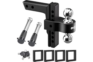 ONSSKI Adjustable Trailer Truck Drop Hitch - Fits 2 Inch Receiver Only, 8 Inch Drop Dual Ball Mount 2" and 2-5/16" Up to 12,500 LBS GTW, Heavy Duty Aluminum Towing Hitch with 2 Hitch Locks & 4 Silencer Pads