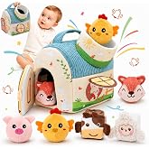 Baby Sensory Toys 6-12 Months Soft Rattle Plush Barn Animal Baby Boy Gifts | 5PCS Crinkle Rattle Plush Jungle Animal Playset Montessori Tummy Time Toys 6 Month Old Baby Toys 1 Year Old Baby Gifts