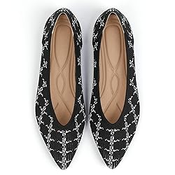 TINGRISE Women's Flats Shoes Pointed Toe Knit