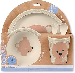 Sterntaler Bambus Kinder Geschirr-Set Baylee, 5-teilig, Süßes Bär-Motiv, Rosa