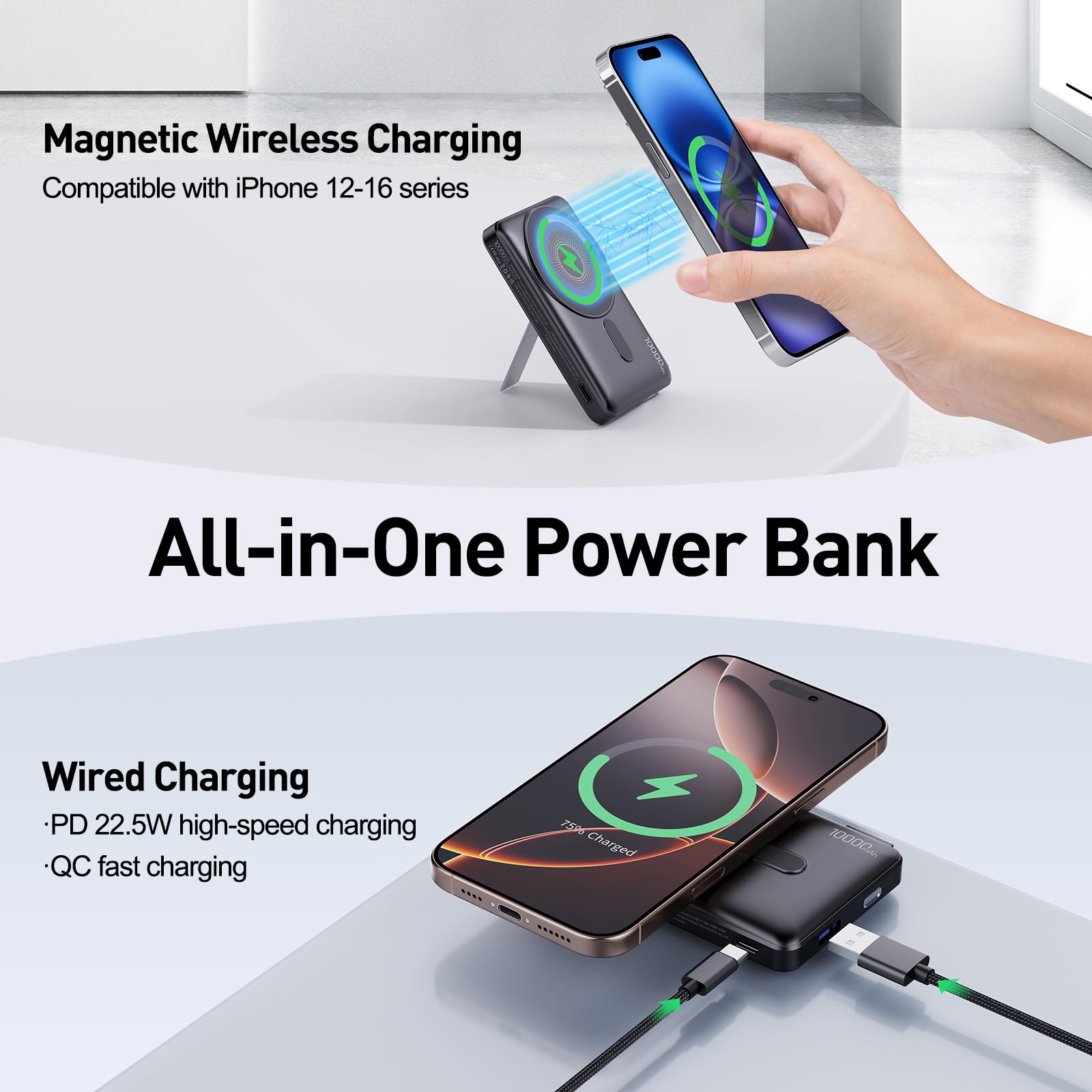 2025 Latest Magnetic Wireless Portable Charger Power Bank - 10000mAh Mag-Safe 22.5W PD Fast Max Charging with Built-in LED Display, Magnetic Battery Pack for iPhone 16/15/14/13/12/Pro/Mini/Pro Max