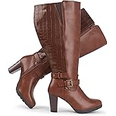 Chicblooms Women's Plus Size Extra Wide Calf High Heel Dress Boots with Ankle Buckle