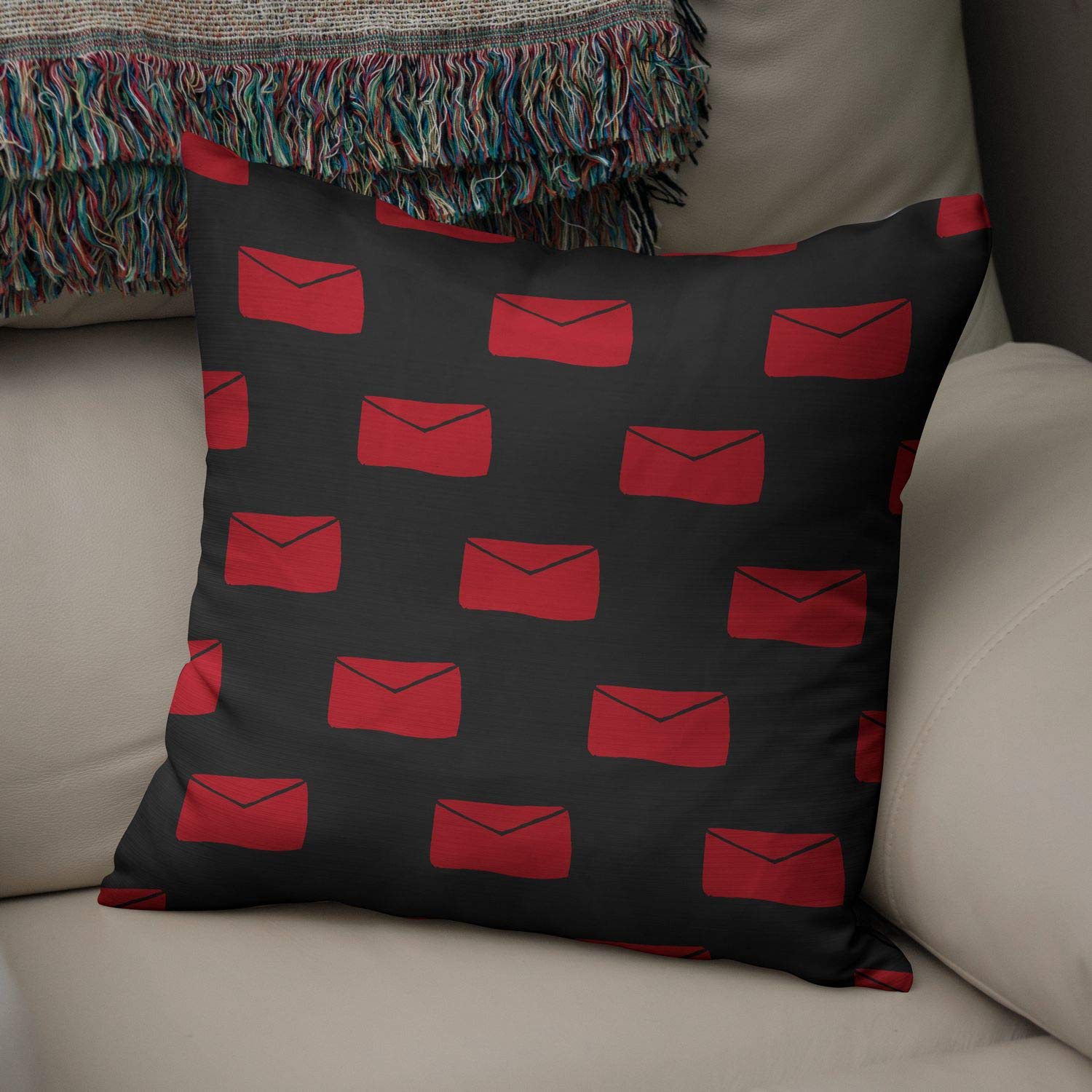 Bonamaison Decorative Cushion Cover Red & Black, Throw Pillow Covers, Home Decorative Pillowcases for Livingroom, Sofa, Bedroom, Size: 50x50 Cm - Designed and Manufactured in Turkey