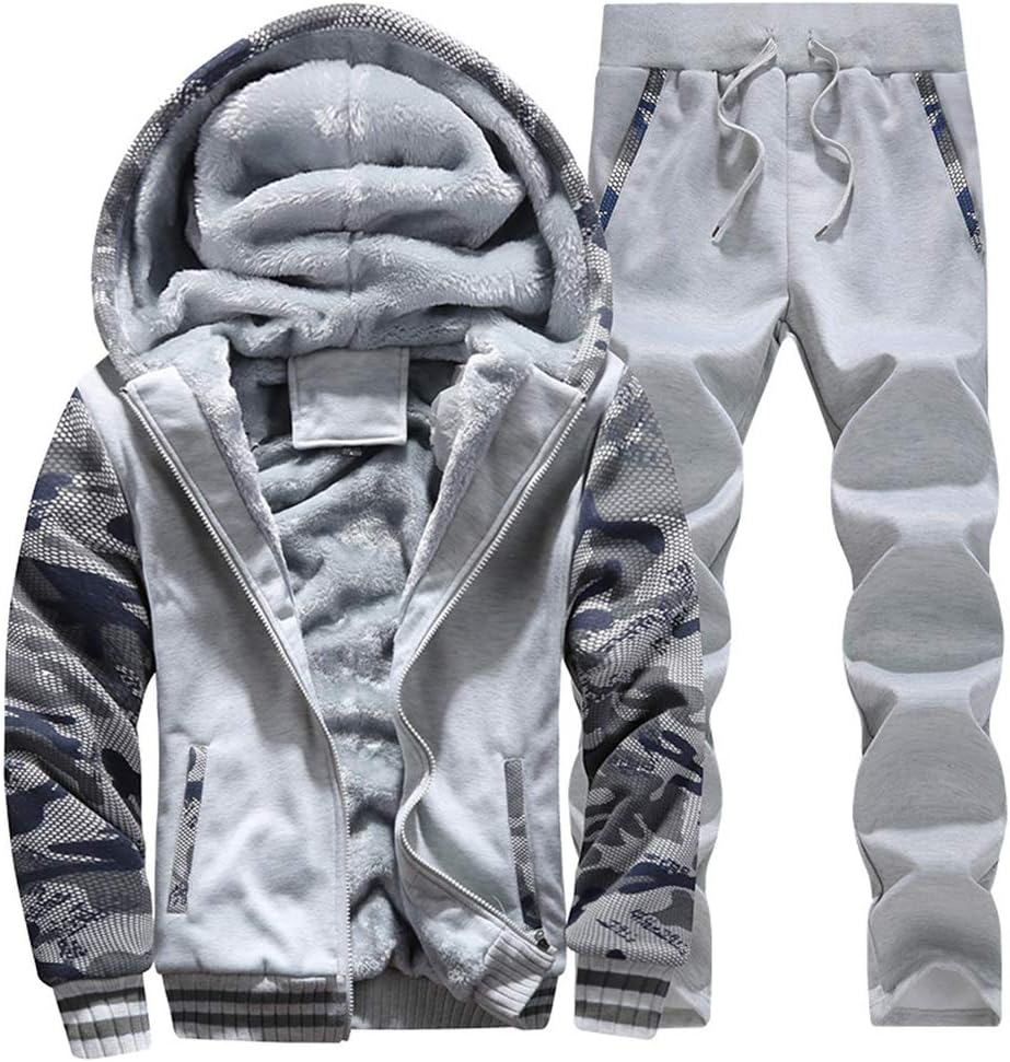 Manluo Men's Jogging Suits Winter Tracksuits Thick Fleece Hoodies Camo Hooded Sports Suits Sweat