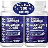 Nature's Perfect Night | Melatonin 20mg | 180 Quick Dissolve Tablets, 2-Pack | Natural Mixed Berry Flavor |High Potency | Sugar Free | Vegan | Gluten Free | 2 Count