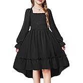 Arshiner Girls Dresses Puff Long Sleeve Fall Winter Smocked High Low Swing Midi Dress with Pockets