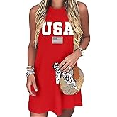 Huovud American Flag Dress for Women 4th of July Patriotic Sleeveless Mini Tank Dress Casual Summer Beach Party Outfit