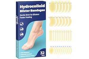 MasterMo 32pcs Hydrocolloid Blister Bandages - Waterproof Blister Bandages for Feet, Heels & Toes - 40% More Cushioning - Heel Blister Prevention & Recovery, Blister Pads - Variety Pack