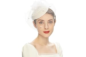 Cizoe Pillbox Hats 20s 50s Vintage Fascinators for Women Tea Party Hats with Feather Mesh Veil Headband