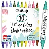 Chalkola Dual Tip Liquid Chalk Markers for Blackboard (10 Vintage Colors, 1mm+5mm Fine, Bold) - Pastel Dry Erase Marker Pens for Chalkboards Signs, Car Windows, Glass - Erasable Chalkboard Markers