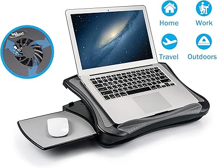 MAX SMART Laptop Lap Pad Laptop Stand with Attached Mouse Pad, Cushion and USB Cooling Fan, Non-Slip Heat Shield Tablet Computer Stand for Sturdy Work Station for Home, Office, Bed Sofa, Couch and Car