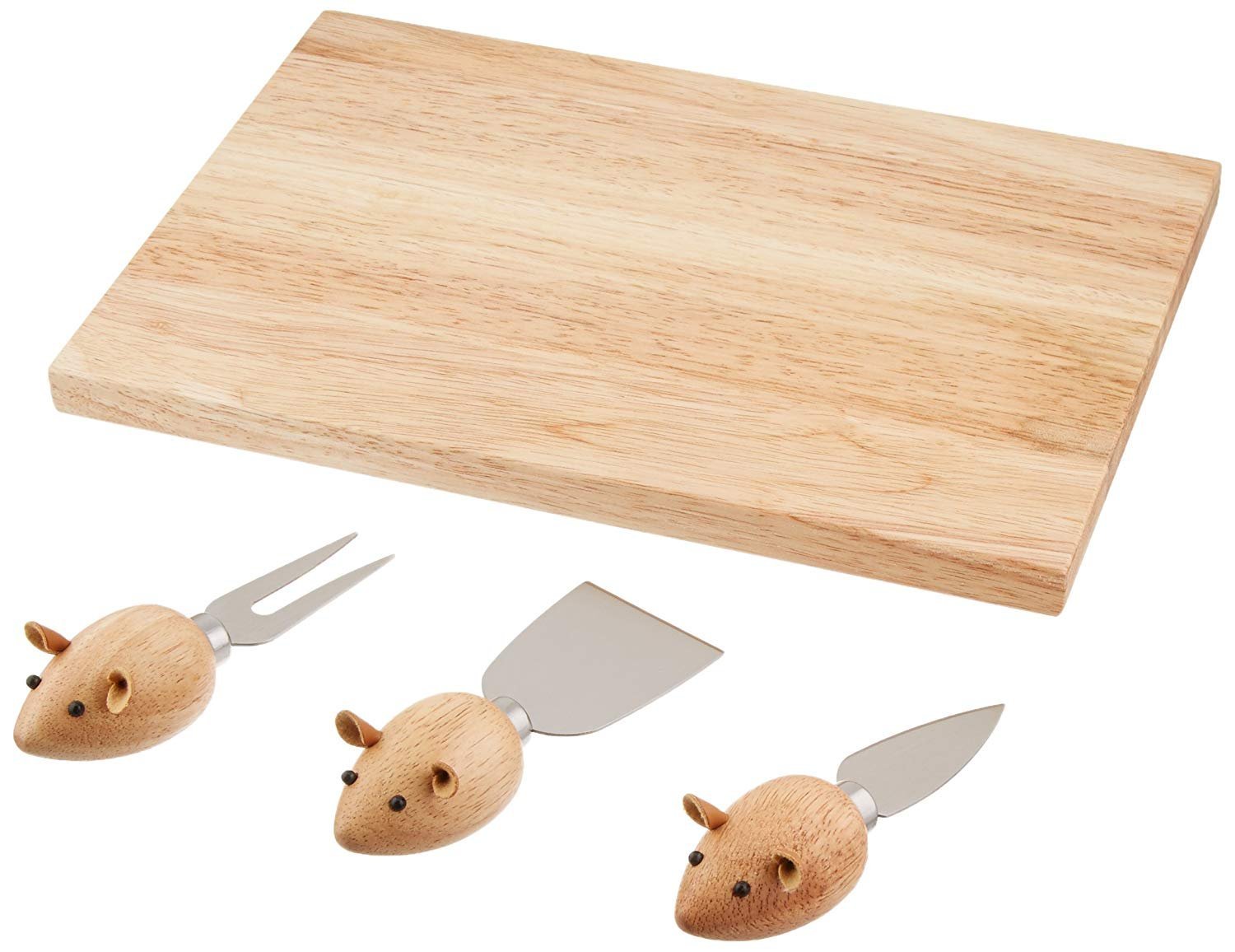 Kikkerland Rubberwood Stainless Steel Mouse Cheese Board, Set of 4