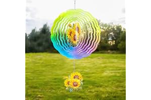 INCOK Sunflower Hanging Wind Spinners Outdoor - Aesthetic Stainless Steel Wind Sculpture 12 Inches Metal Wind Chime Patio Lawn Yard Balcony Art Outside Decorations for Women Mom