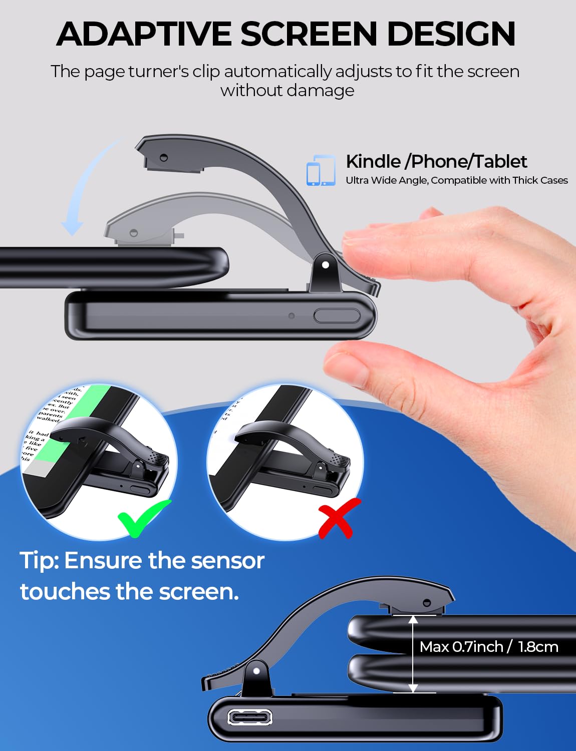 Mumay Gooseneck Holder with Page Turner for Kindle: Adjustable Bed Arm Stand for Hands-Free Reading, Kindle Accessories & Gifts for Book Lovers