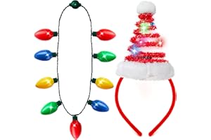 JOYIN 2 Pcs Christmas LED Necklace & Santa Hat Headband 9-Bulb Light-Up for Holiday Party Favors