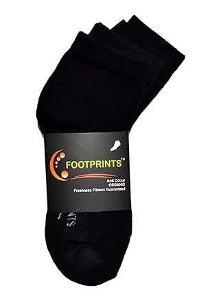 FOOTPRINTS Men's Organic Cotton Ankle Terry Sports Socks (Black, Free Size) - 4 Pairs