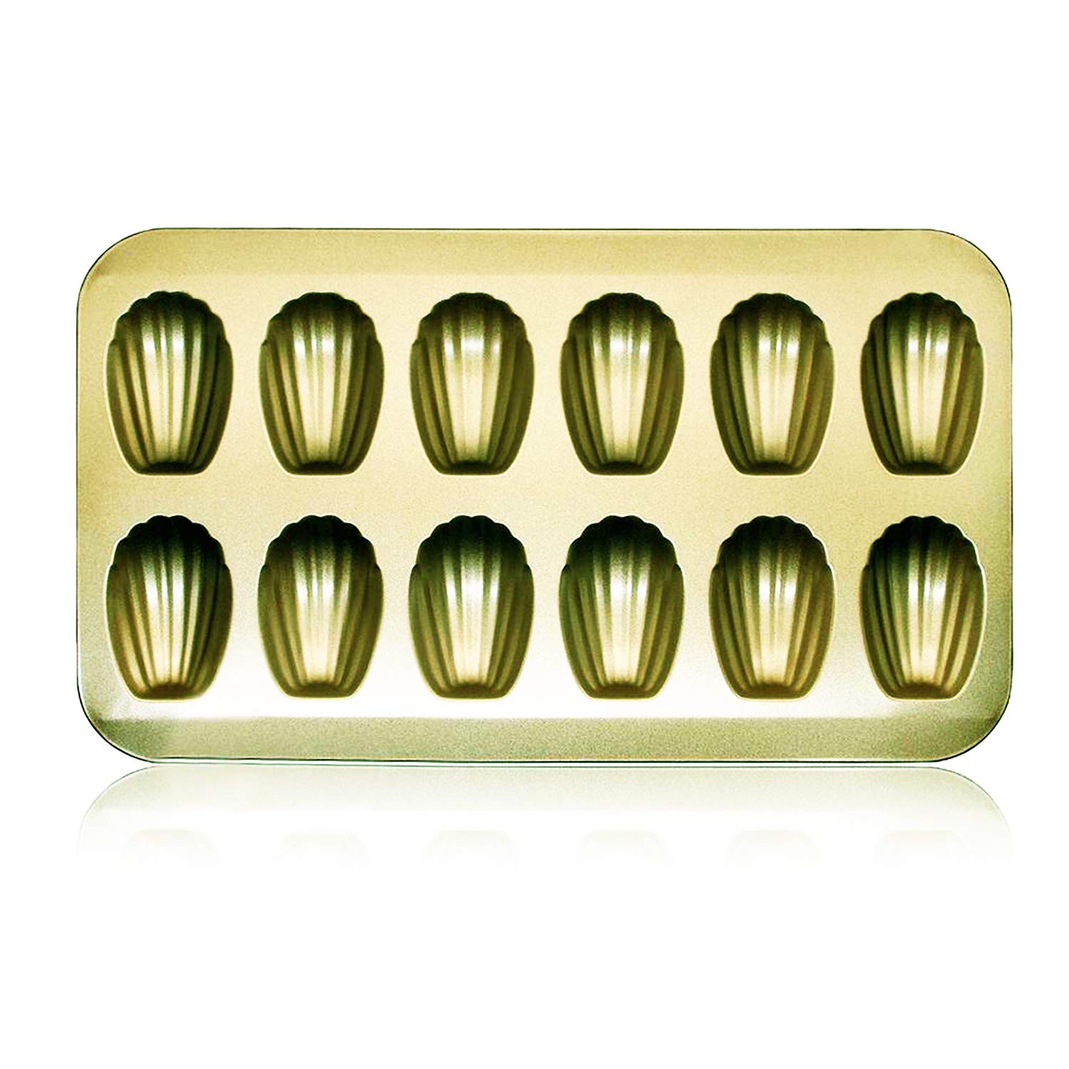 Kilimazart Nonstick Madeleine Pan 12-Cup Heavy Duty Shell Shape Baking Cake Mold Tray (Golden)