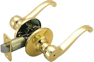 Design House Scroll Privacy Bedroom and Bathroom Door Lever, Polished Brass, 6.375 in x 1.88 in x 2.625 in, 783043