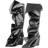 pinokino Women's Wedge Heel Knee High Slouchy Foldover Buttons Boots