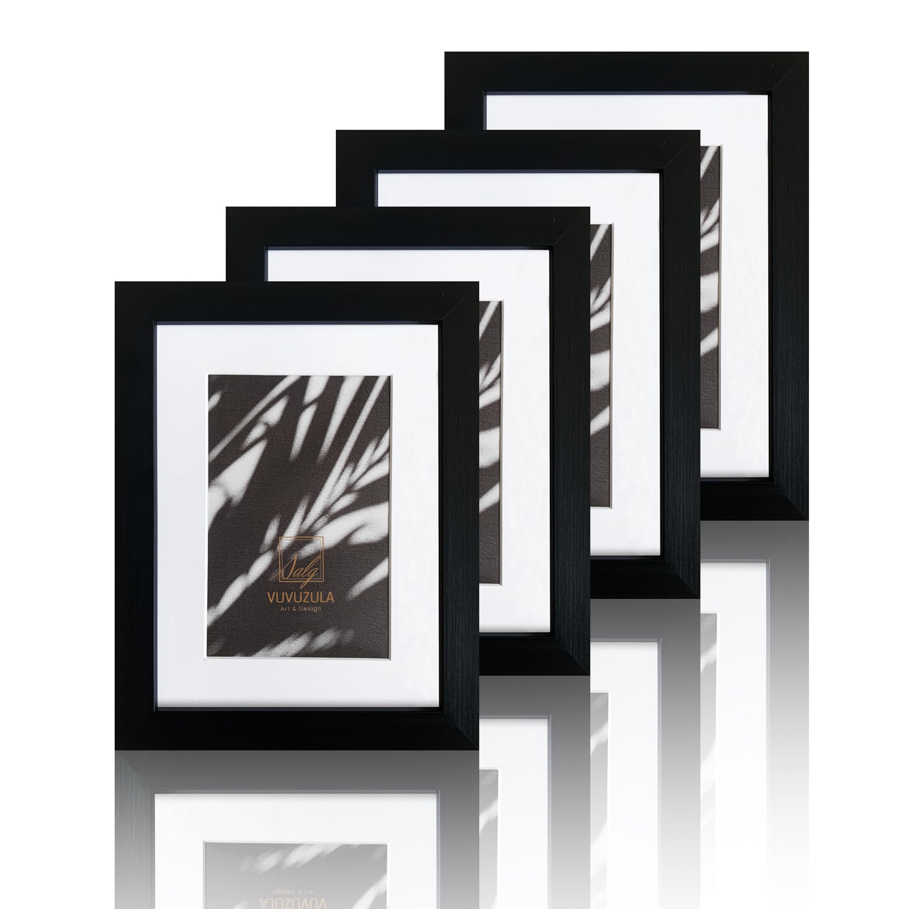 VUVUZULA 8x6 Black Picture Frames Photo Frame 6x8 Inch Frame Set of 4 with Mount for 6x4 Inch Photo with Real Glass