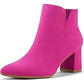 mysoft Women's Ankle Boots Chunky Block Low Heel Comfortable Pointed Toe Side V Cutout Dressy Office Booties with Zipper