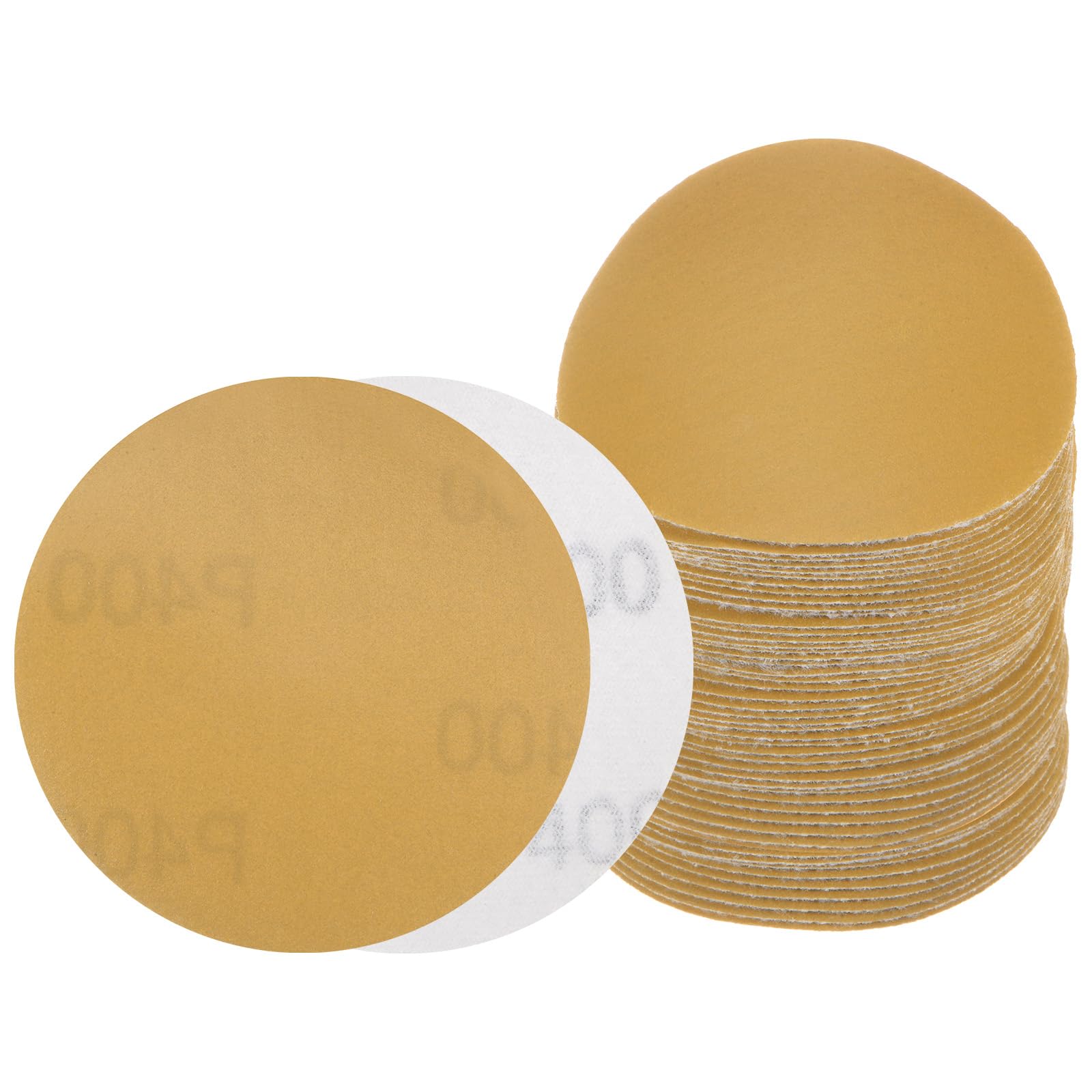 Kozelo 50pcs No Hole Sanding Discs- [ 3 Inch 400 Grit ] Round Hook and Loop Grip Sanding Pads Sandpaper for Automotive Woodworking Metal Polishing Use| Gold, Aluminum Oxide