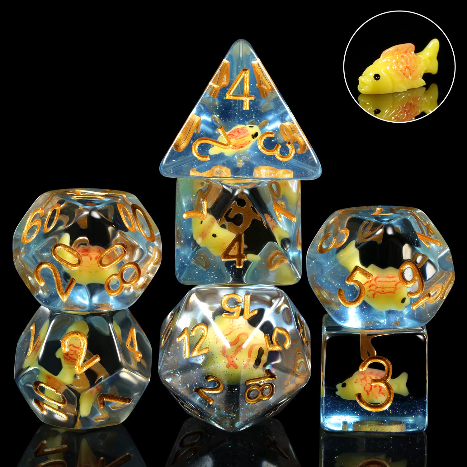 Fish DND Dice, DNDND 7PCS Resin Dice Set with Velvet Bag for Dungeons and Dragons D&D Role Playing Games and Tabletop Games （Fish) — image 1