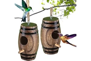 2 Pack Hummingbird Houses for Outside, DY-SKTY Wooden Hummingbird House for Nesting, Hanging Bird Houses for Outdoors with Pole, Unique Garden Gifts Home Decoration