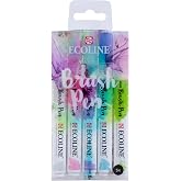 Talens Ecoline Brush Pen Set, Pastel Colors, 5-Piece Set | Artwork Creation &amp; Hand Lettering, Bright Liquid Watercolors, Flexible Brush Tip, Dye-Based Gum, Arabic-Based Formula