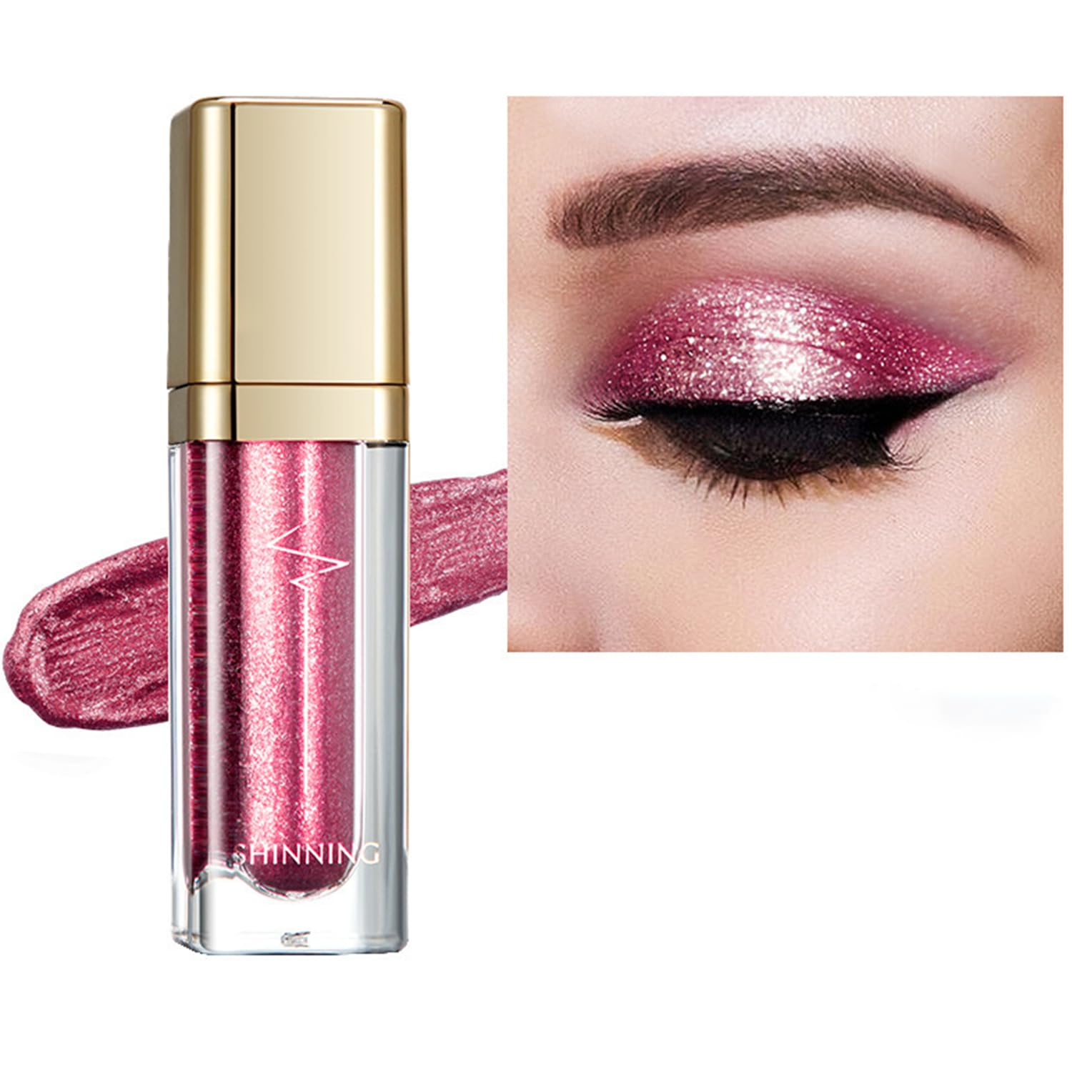 Pink Liquid Glitter Eyeshadow Palette - Shimmering Gold Sparkly Cream Eyeshadow for Eye Makeup, Long-Lasting, Waterproof Eye Glitter for Parties Day & Night Looks