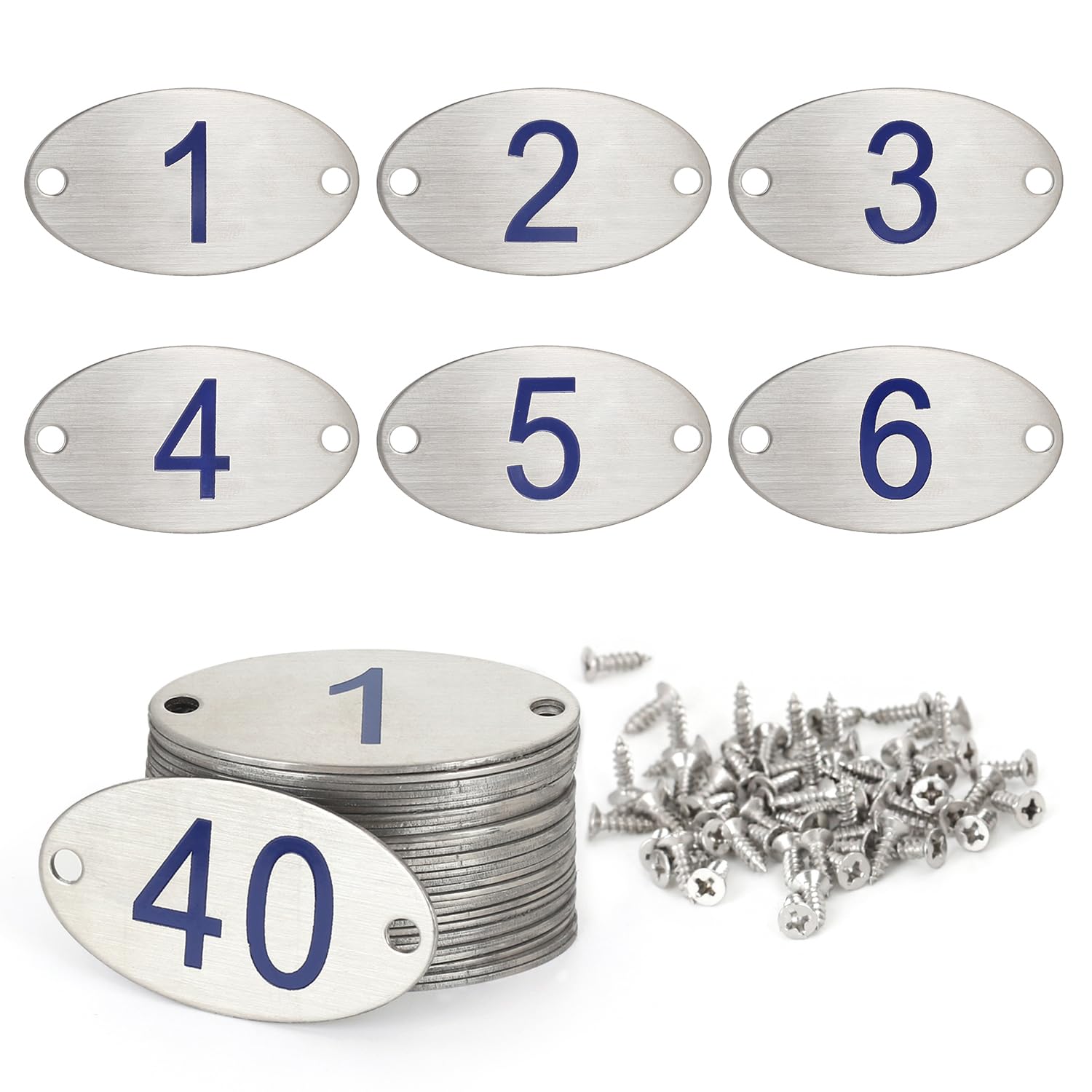 NanTun 304 Stainless Steel Engraved Oval Table Blue Numbers (1-10) Pubs Restaurants Clubs - 1 to 10