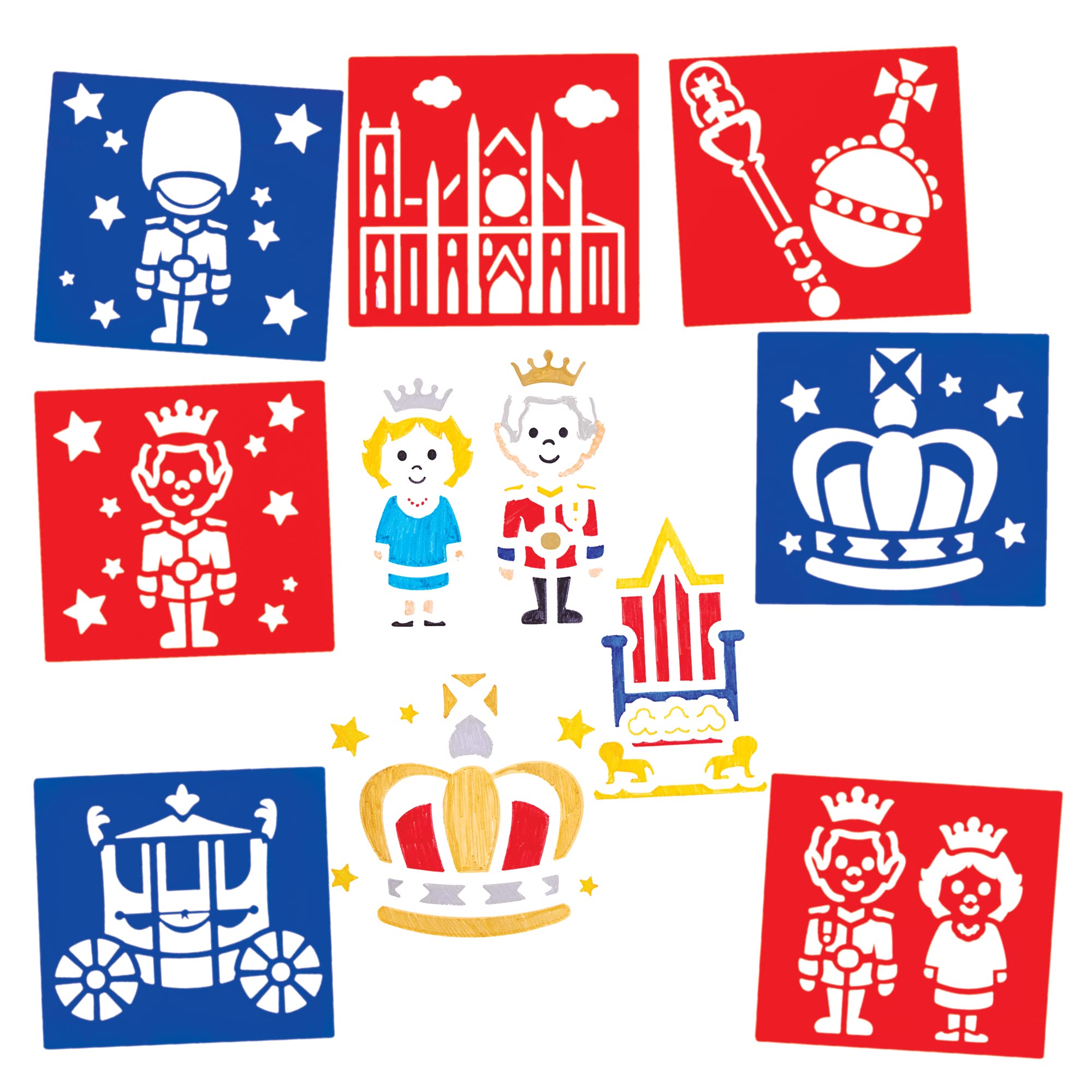 Baker Ross CN123 Royal Stencils - Pack of 10, British Royalty Arts and Crafts Supplies