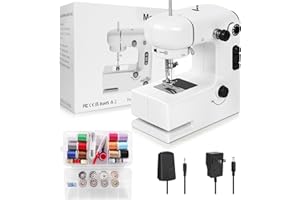 OKYUK Sewing Machine, Sewing Machines for Beginners, Two Speed Adjustment Mini Sewing Machine with Lights, Foot Pedals, Forward&Reverse Knob, Easy to Use Suitable for Clothes,Fabrics, DIY Home Travel