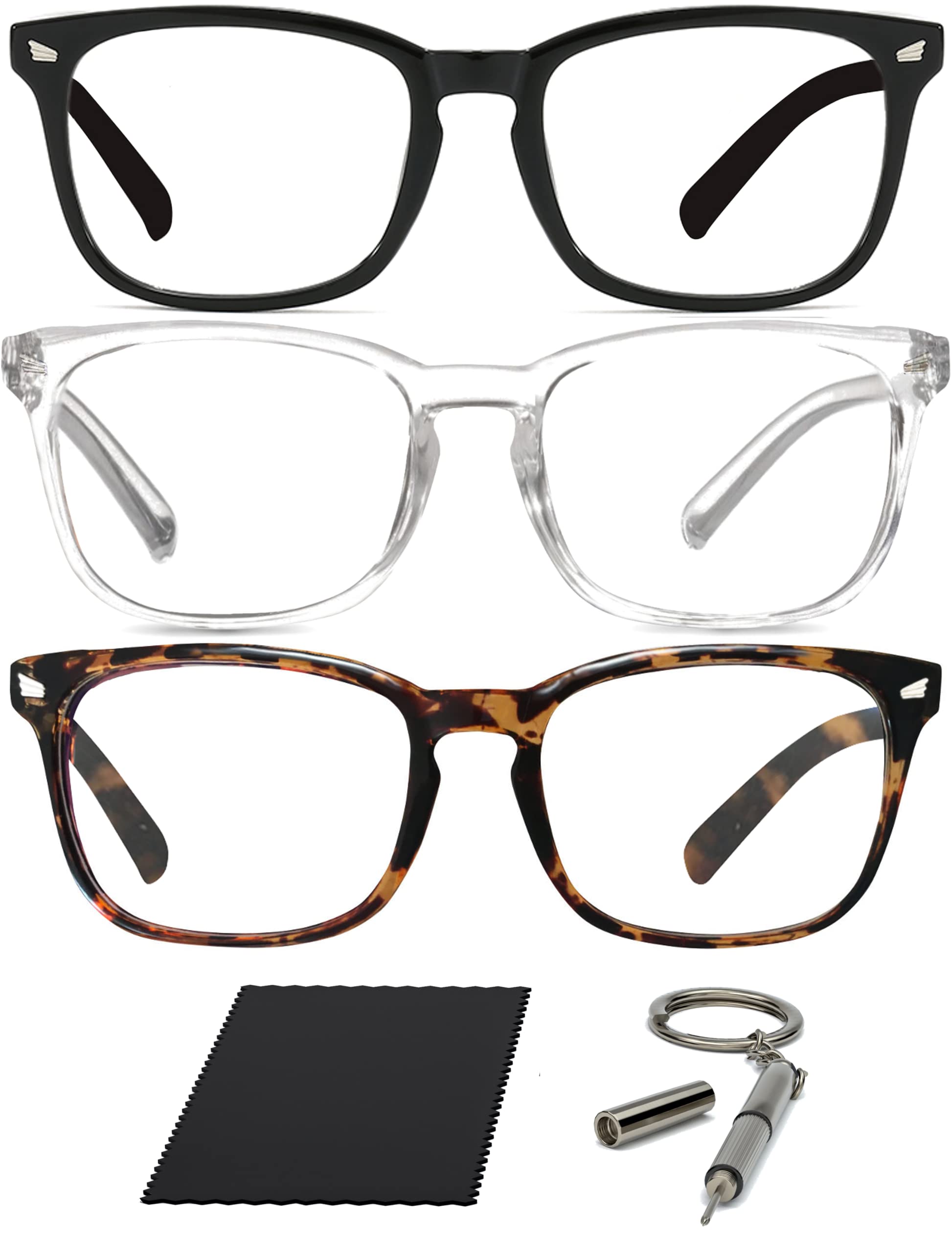 Riccardo Materossi® - Premium 99.9% Blue Light Blocking Glasses (380-410nm) - Reduce Headaches and Improve Sleep - UK Brand ([3 Pack] 3 Square Frames)