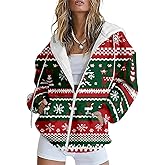 domirica Womens Christmas Zip Up Trendy Hoodie Hooded Sweatshirt Comfy Casual Long Sleeve Outfits