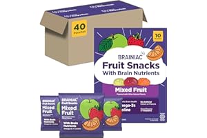 Brainiac Fruit Snacks, Mixed Fruit, Brain Boosting Patented BrainPack Ingredients with Omega-3s DHA/EPA and Choline, Functional and Nutritious Snacks, 40ct