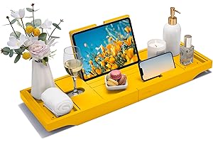 SMIRLY Expandable Bamboo Bathtub Tray, Bath Tray for Tub, Bathtub Accessories, Bath Tub Tray Wood, Bath Accessories, Bath Caddy, Bathtub Caddy Tray for Tub, Bath Table Tray