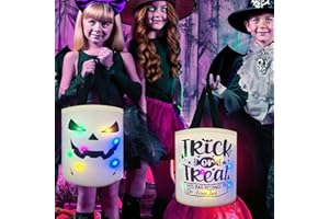 CUNGLIN Halloween Trick or Treat Bags Candy Bucket, Upgraded Light Up Ghost Basket Decoration Multipurpose Reusable Goody Sweet Buckets for Scary Night Party Supplies Favors Festival Decor Gifts 1 Pack