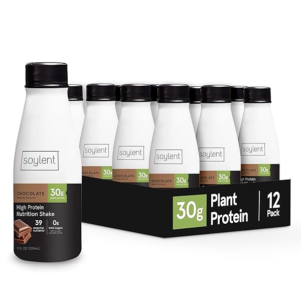 SOYLENT COMPLETE PROTEIN SHAKE, CHOCOLATE, 30G PROTEIN, VEGAN, DAIRY FREE AND 0G SUGAR, READY TO DRINK PROTEIN DRINKS, 11OZ (12 PACK)