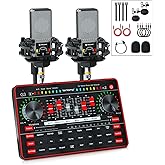 Audio Mixer with Sound Card, tenlamp Two 3.5mm Studio Condenser Microphone and G3 Audio interface, Sound Board Voice Changer, Podcast Equipment Bundle for PC Recording Gaming Live Streaming Podcast
