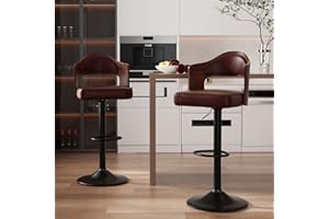 Nalupatio Swivel Bar Stools Set of 2 Seat Adjustable Height 24.5-33.5IN, Wooden Barstools PU Leather Upholstered Bar Chairs with Back & Footrest for Bar Kitchen Dining Room