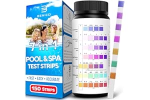BENICCI 7-in-1 Accurate Pool Test Strips - 150 Hot Tub Spa Test Strips - Quick Pool Water Testing Kit - Bromine, pH, Hardness, Alkalinity, Chlorine & Cyanuric Acid - Perfect for Any Pools, Spa, Hot tubs
