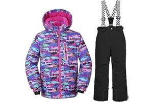 WOWULOVELY Girl's Winter Skisuit Thicken Warm Hooded Snowsuit Toddler Ski Jacket Pants Set