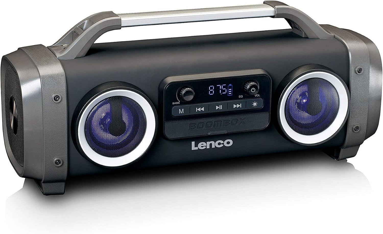 Lenco SPR-100 Boombox - IPX4 Waterproof Bluetooth 5.0 Boombox - Integrated 4400 mAh Battery - 25 Watt RMS - FM Radio Receiver - Light Effects - Equaliser - Wireless Music Streaming - Black - Image 4