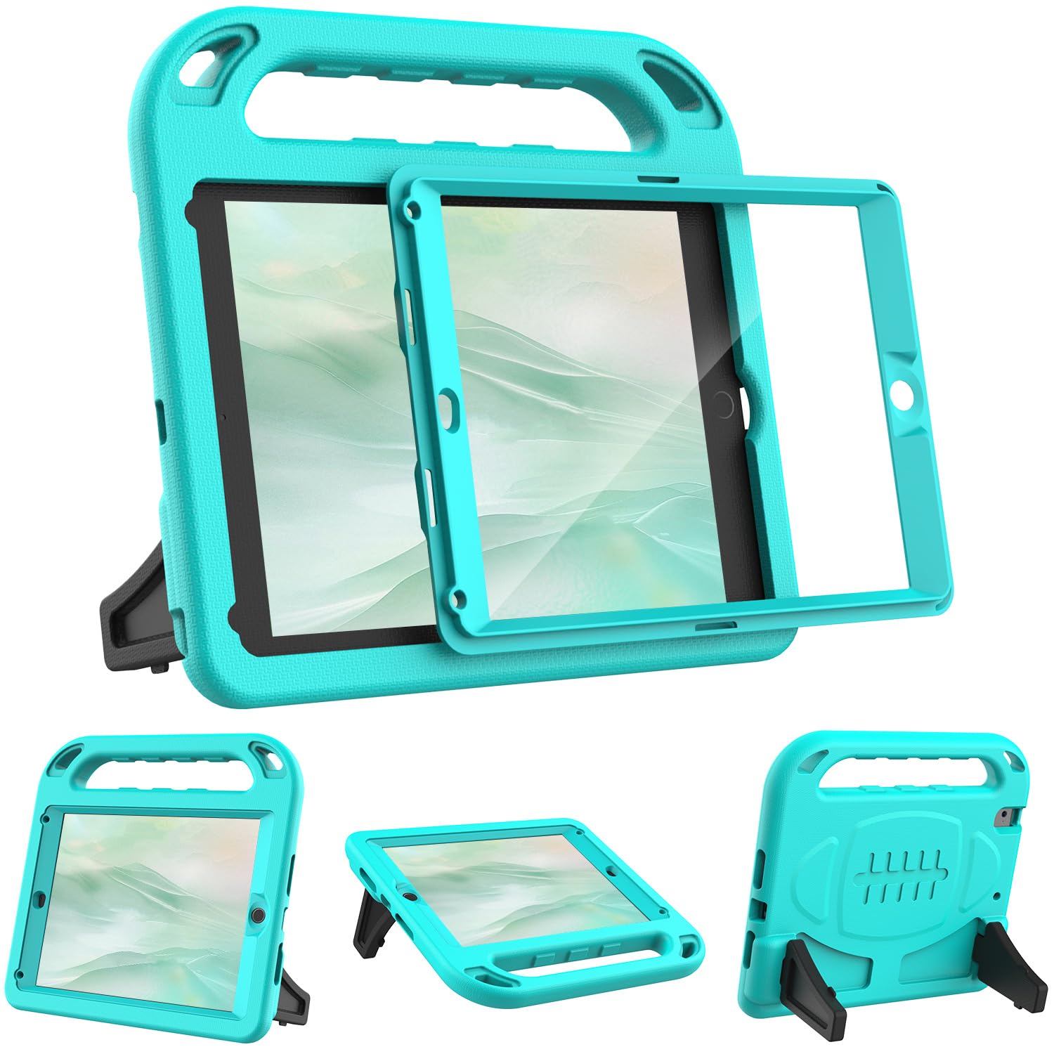 SINSO Kids Case for iPad 9.7 inch 6th Generation 2018/5th Generation 2017/iPad Air 2, Built in Screen Protector, Lightweight Shockproof ipad Cover with Handle/Stand, Turquoise