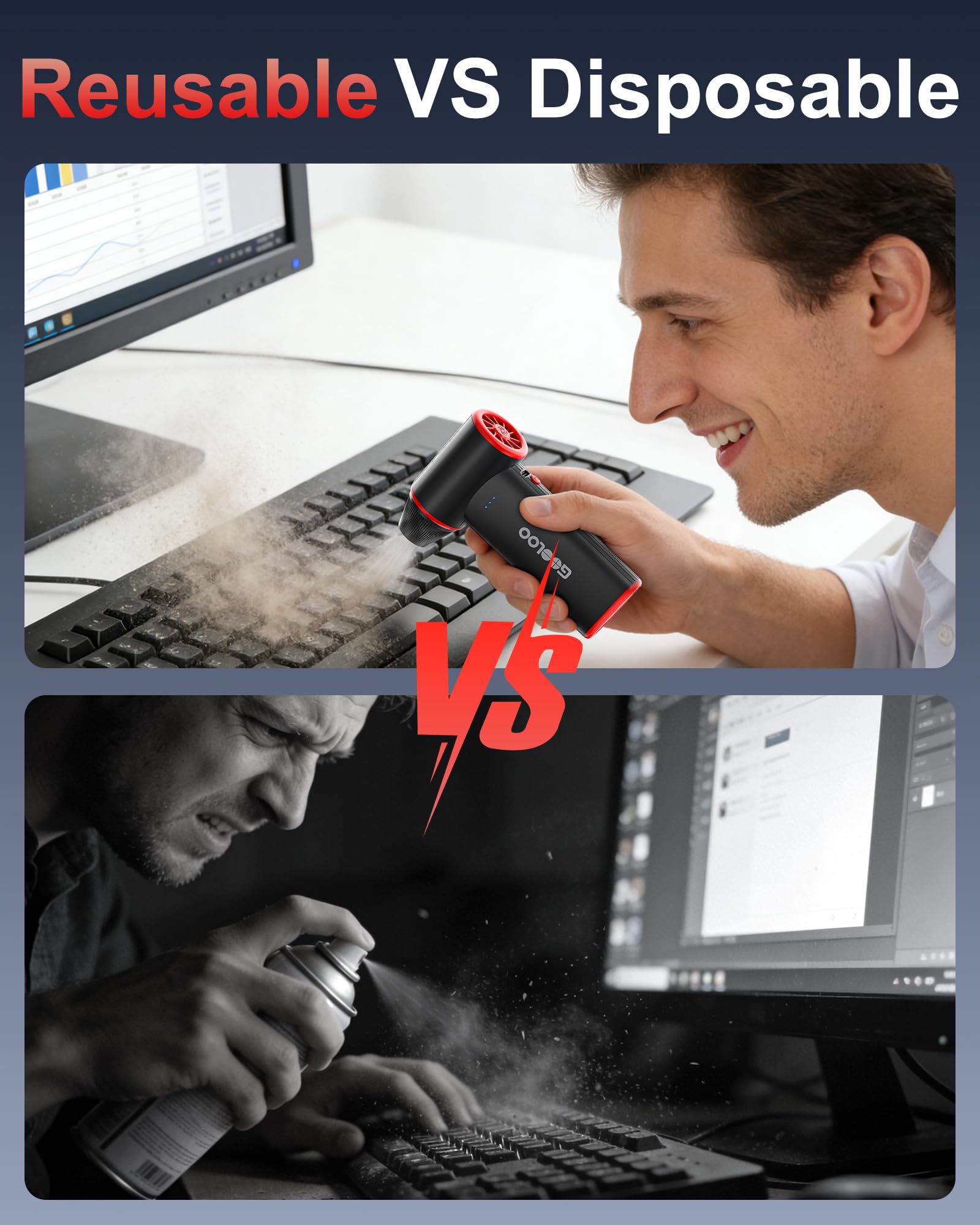 GOOLOO F3 Compressed Air Duster, 150000RPM Duster for Cleaning, 3-Gear Rechargeable Electric Air Blower with Fast Charging, Cordless Mini Blower for PC, Computer, Car, Keyboard, Outdoor