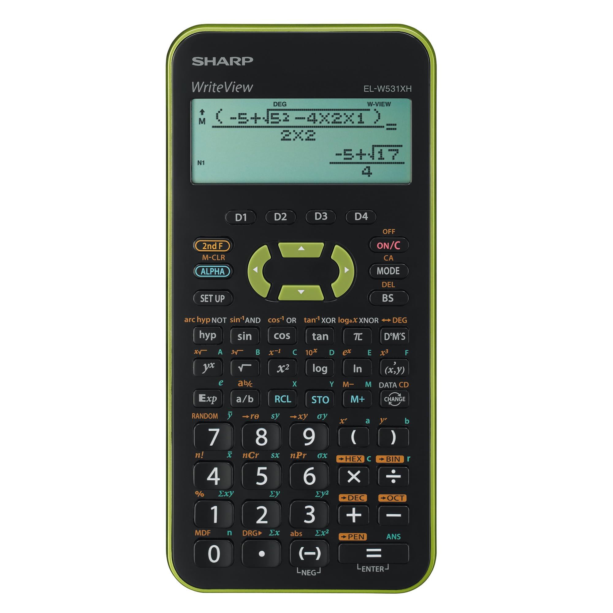 Sharp EL-W531 XH-GR Scientific Calculator WriteView Display Metallic Green with Battery 335 Functions for Grammar/Secondary School